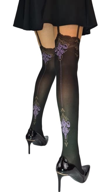 Collants Sexy Effet Bas Avec Jarretelles Noir Et Violet Ti112 Par Passion