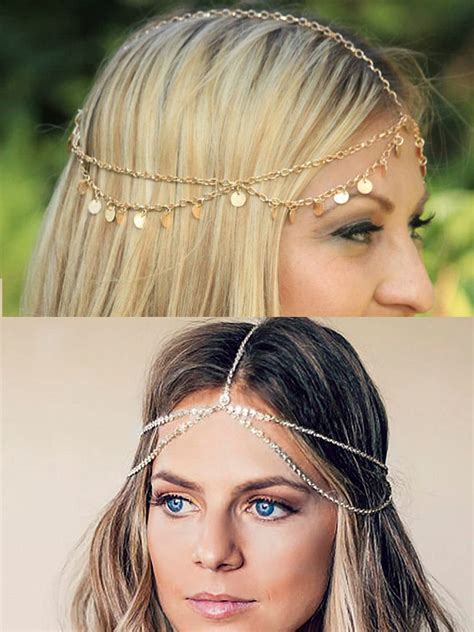 Aukmla Gold Sequins Boho Head Chain Jewelry Festival