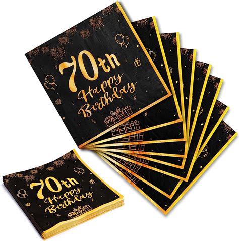 Yiran Happy 70th Birthday Black And Gold Napkins 20pcs Party Napkins