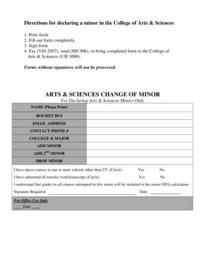 Fillable Online Utoledo Arts Sciences Minor Form Utoledo Fax Email