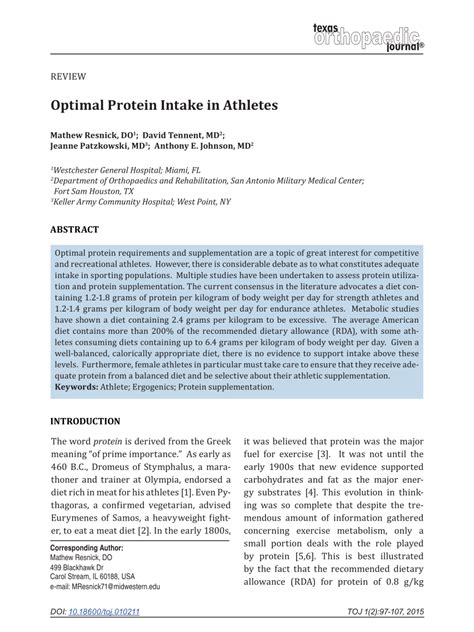 Pdf Optimal Protein Intake In Athletes