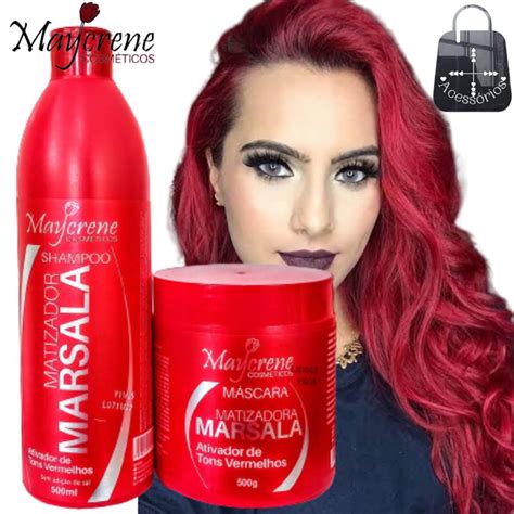 Kit 02 Marsala Matizador Para Cabelos Vermelhos 1 Shampoo E 1 Mascara