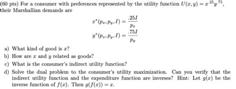 Solved Pts For A Consumer With Preferences Represented Chegg