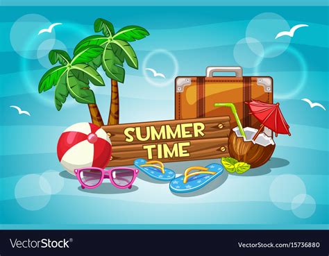 Summer time with cartoon objects Royalty Free Vector Image