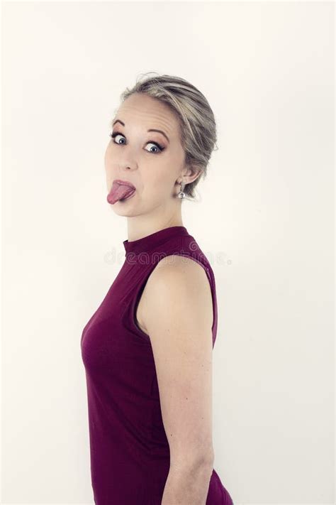 Beautiful Blonde Woman In Red Portrait Being Funny Stock Image Image Of Happy Woman 109062355