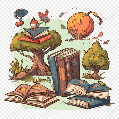 Clipart De Literatura Vários Livros E árvores São Cercados Por Desenhos