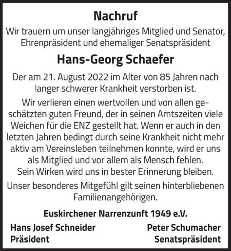 Traueranzeigen Von Hans Georg Schaefer Wirtrauern