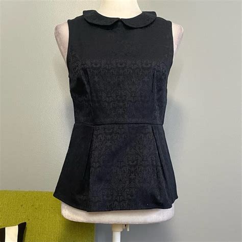 J Crew Tops J Crew Navy Blue Jacquard Peter Pan Collar Peplum Top