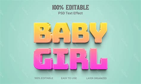 Baby Girl Soft Colors Gradient 3d Text Effect Photoshop Premium Psd File