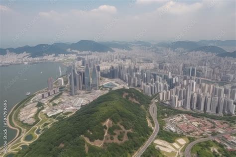 Aerial view busan city skyline and skyscraper with busan tower ...