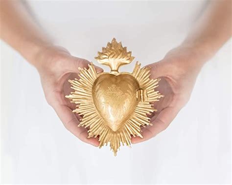Sacred heart metal heart milagro gold heart box ex voto – Artofit