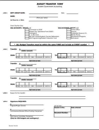 Free Budget Transfer Forms In Pdf Excel