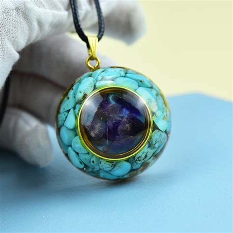 Lapis Lazuli And Amethyst Orgonite Pendant Nobleness And Gorgeous Necklace Orgone Pyramids