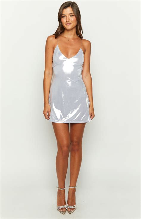 Andie Silver Metallic Mini Dress Beginning Boutique Us