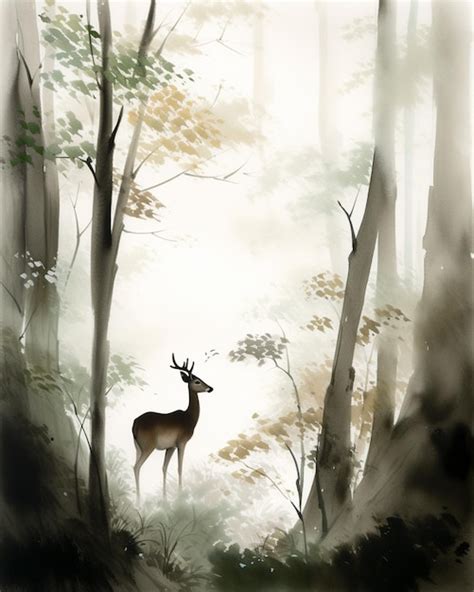 Premium AI Image | A painting of a deer in a forest