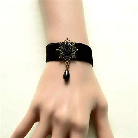 Womens Girl Bracelets Sexy Punk Gothic Black Felt Ribbon Flower