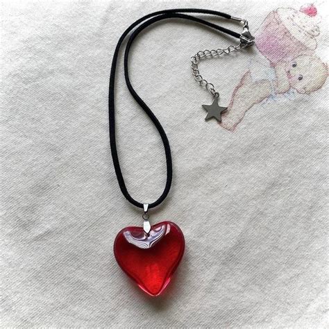 Red Glass Heart Pendant Necklace Fully Stainless Steel Leather Cord