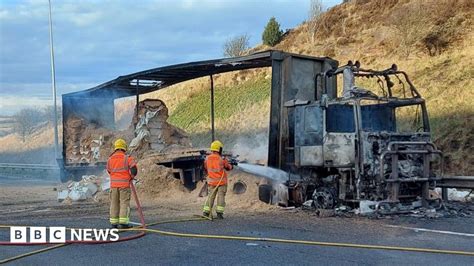 Substantial Lorry Fire Causes Closure On M62 Motorway Bbc News