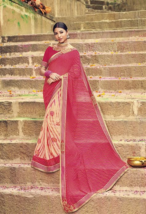 Buy Faux Georgette Print Multi Colour Printed Saree Online