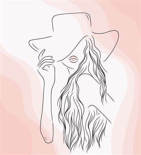 Line Art Drawing Woman Hat Abstract Line Art Line Art Design