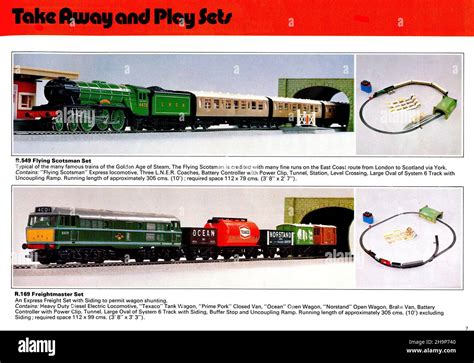 Page of a 1975 Hornby model railway catalogue featuring train sets ...