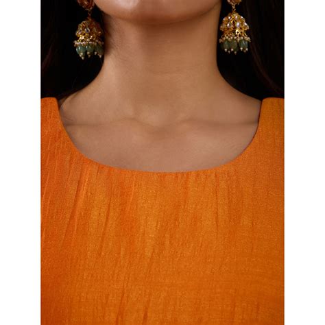 Buy Gajra Gang Chand Sitara Orange Embroidered Top Skirt And Overlay