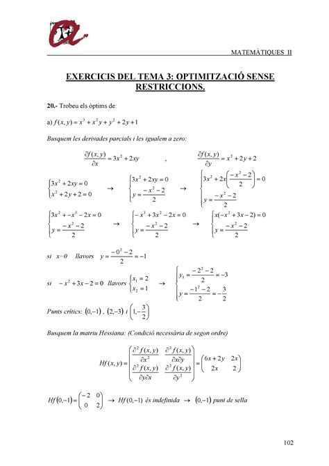 Exercicis De Matimatiques Ii Tema Exercicis Del Tema Optimitzaci