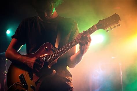 Guitarrista Tocando La Guitarra En Un Concierto Iluminado Con Luces De