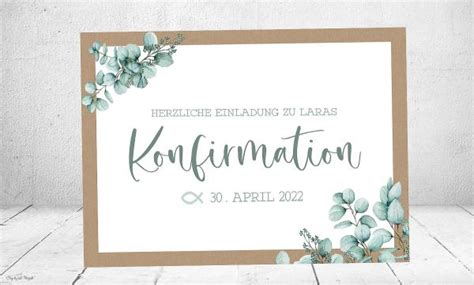 Einladung Konfirmation Eukalyptus Vintage