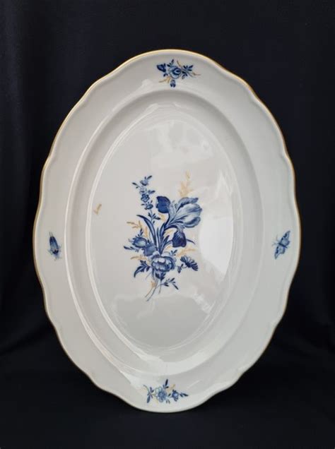 Meissen Blaue Blume Insekten Goldrand Oval Schale Ca X Cm