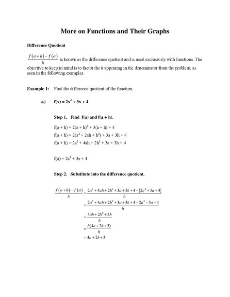 More on Functions and Their Graphs | Study notes Algebra | Docsity