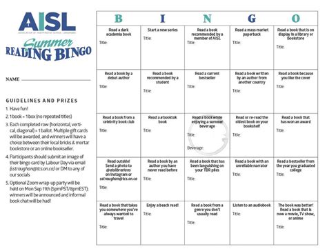 Book Bingo Aisl Independent Ideas