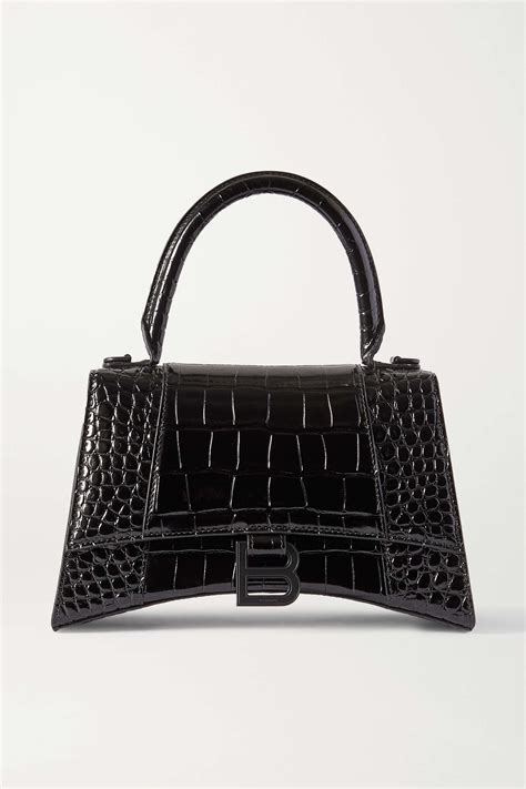 Black Hourglass Small Croc Effect Leather Tote Balenciaga Net A Porter