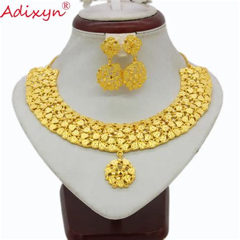 Adixyn New Indian Necklace Earrings Jewelry Set For Women Gold Color