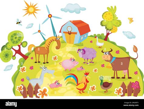 vector illustration of a cute farm Stock Vector Image & Art - Alamy