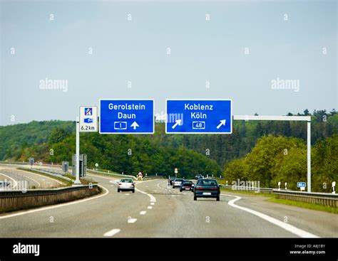 Cars Driving On A German Autobahn Motorway Near Koln In Germany Europe