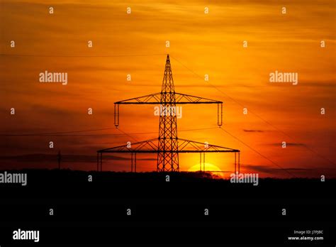 Sunset Energy Power Electricity Electric Power High Tension Line Power