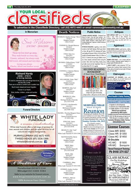 Weekly Classifieds 25 June 2015 by Tweed Valley Weekly - Issuu