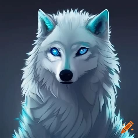 Drawing Of A White Wolf With Blue Eyes On Craiyon