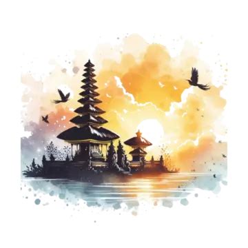 Illustration In Watercolor Style Of Nyepi Day With A Balinese Temple