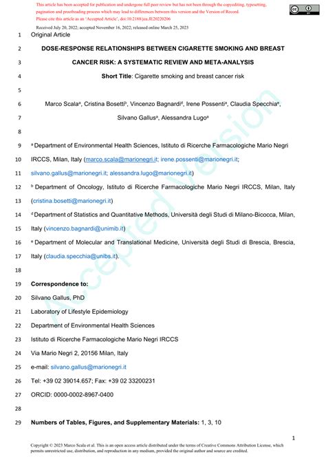 PDF DOSE RESPONSE RELATIONSHIPS BETWEEN CIGARETTE SMOKING AND BREAST