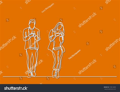 Continuous Line Drawing Man Woman Using Vector De Stock Libre De Regalías 718513693