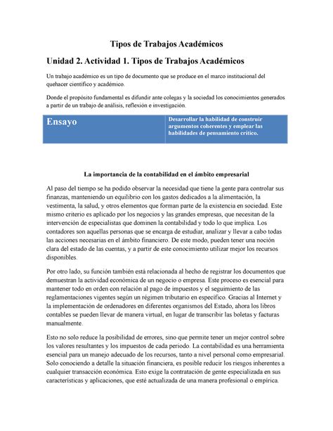 Tipos De Trabajos Acad Micos Tipos De Trabajos Acad Micos Unidad