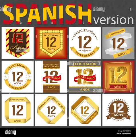 Spanish Set Of Number Twelve Years 12 Years Celebration Design