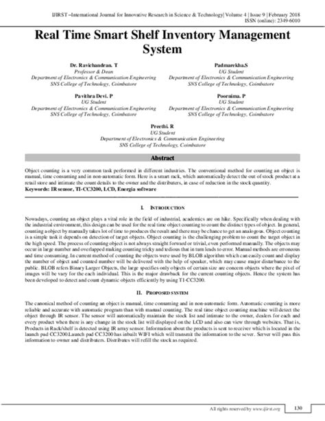 (PDF) Real Time Smart Shelf Inventory Management System | IJIRST - International Journal for ...