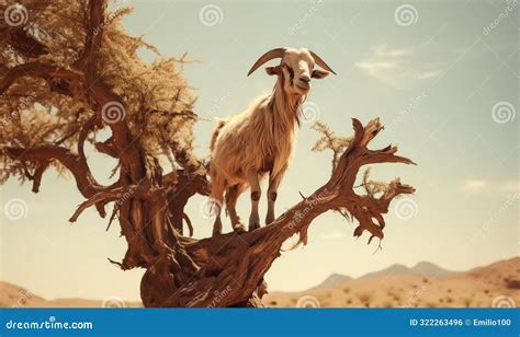 Funny Goat in a Tree in a Desert Area, Arid Landscape, Generated Ai ...