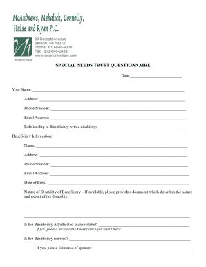 Fillable Online Questionnaire For Estate Elder And Special Fax