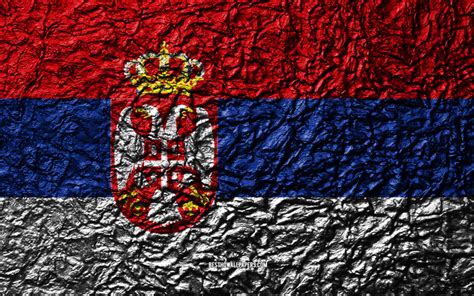 Download Wallpapers Flag Of Serbia 4k Stone Texture Waves Texture