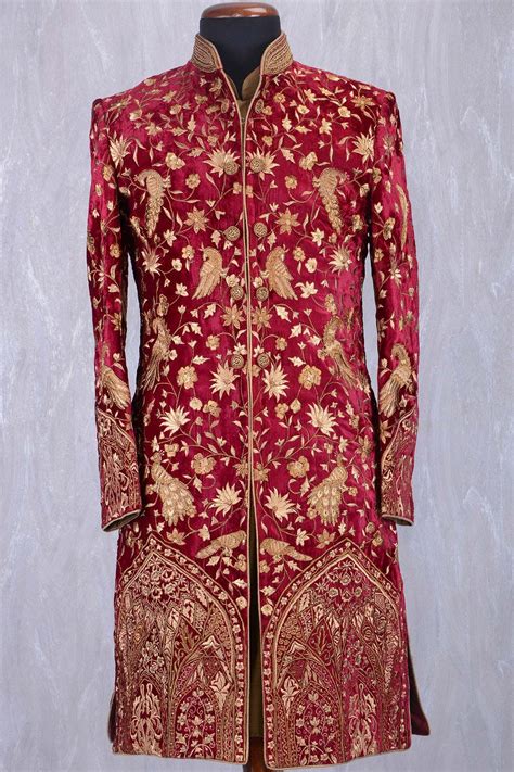 Maroon Velvet Zari Embroidered Wedding Sherwani Sh349 Indian Groom