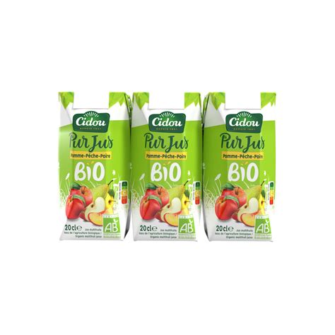 Jus de fruits bio pomme pêche poire CIDOU le pack de 3 briques de